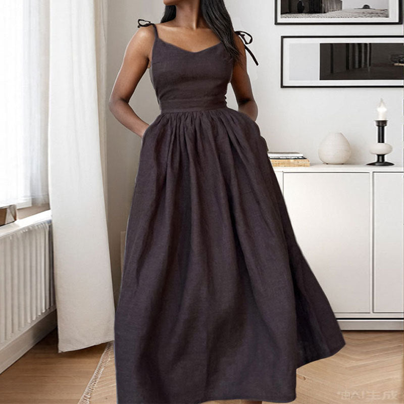 Women's Casual Summer Midi Dress with V Neck and Slit