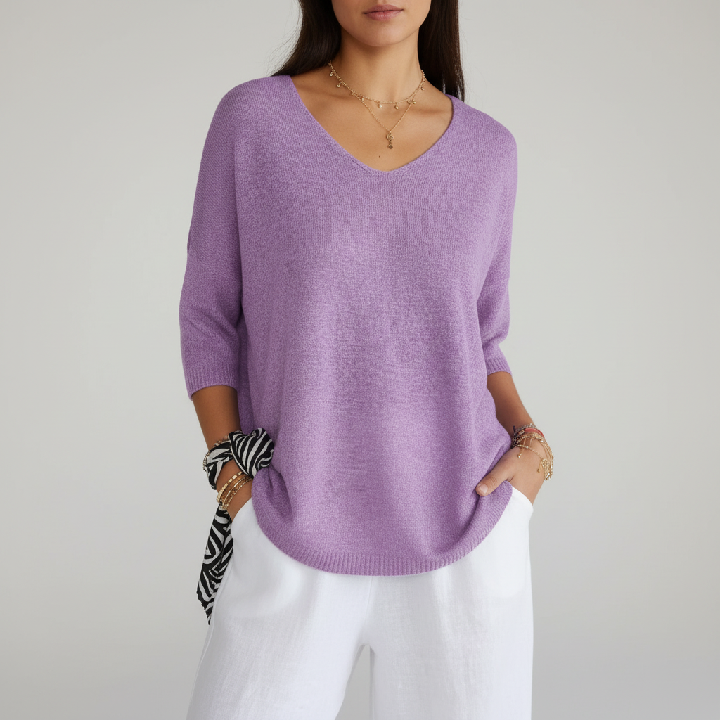Women's Light Fluid Knit V Neckline Sweater Top