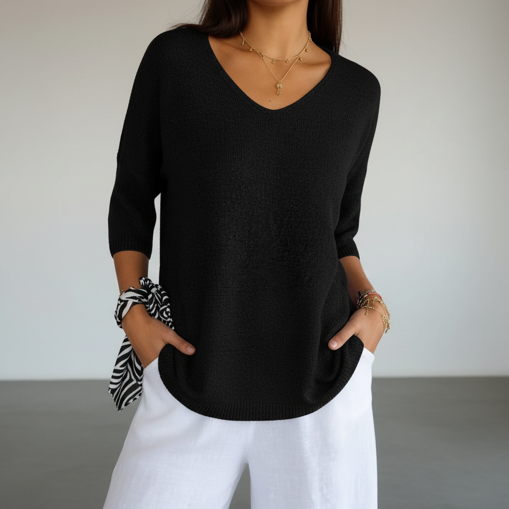 Women's Light Fluid Knit V Neckline Sweater Top