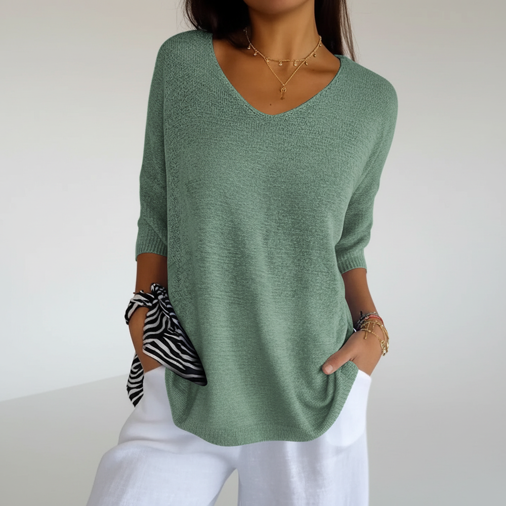 Women's Light Fluid Knit V Neckline Sweater Top