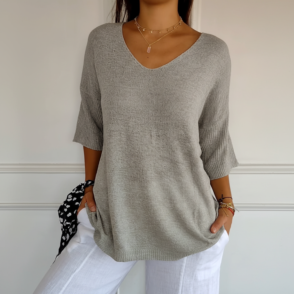 Women's Light Fluid Knit V Neckline Sweater Top