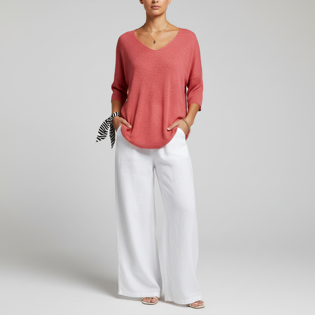 Women's Light Fluid Knit V Neckline Sweater Top