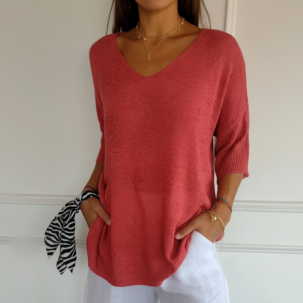 Women's Light Fluid Knit V Neckline Sweater Top