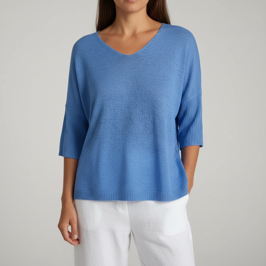 Women's Light Fluid Knit V Neckline Sweater Top