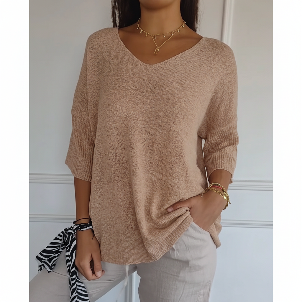 Women's Light Fluid Knit V Neckline Sweater Top