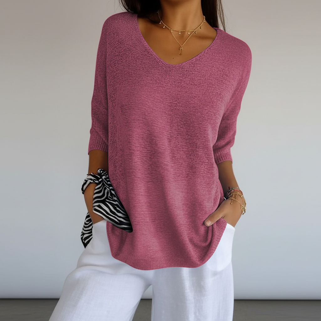 Women's Light Fluid Knit V Neckline Sweater Top