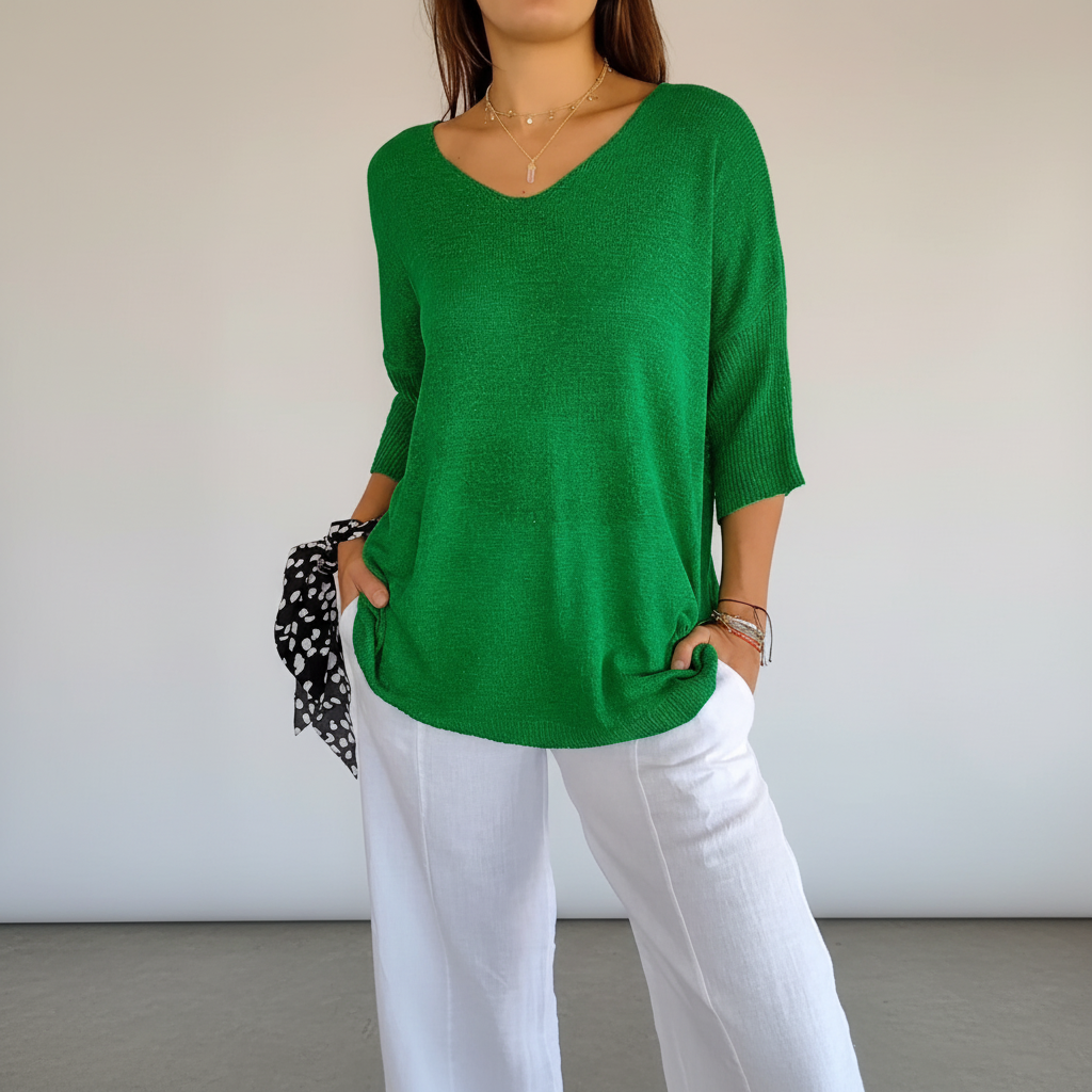 Women's Light Fluid Knit V Neckline Sweater Top