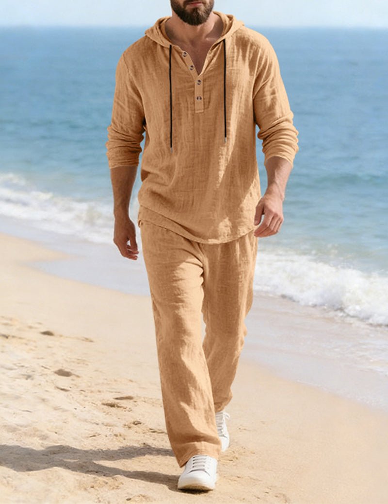 Men's Casual Travel Henley Hoodie Two Piece Lounge Set
