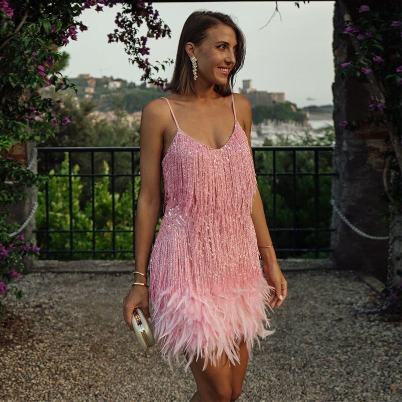 Women's Body-Skimming Evening Party Mini Dress with Sequins