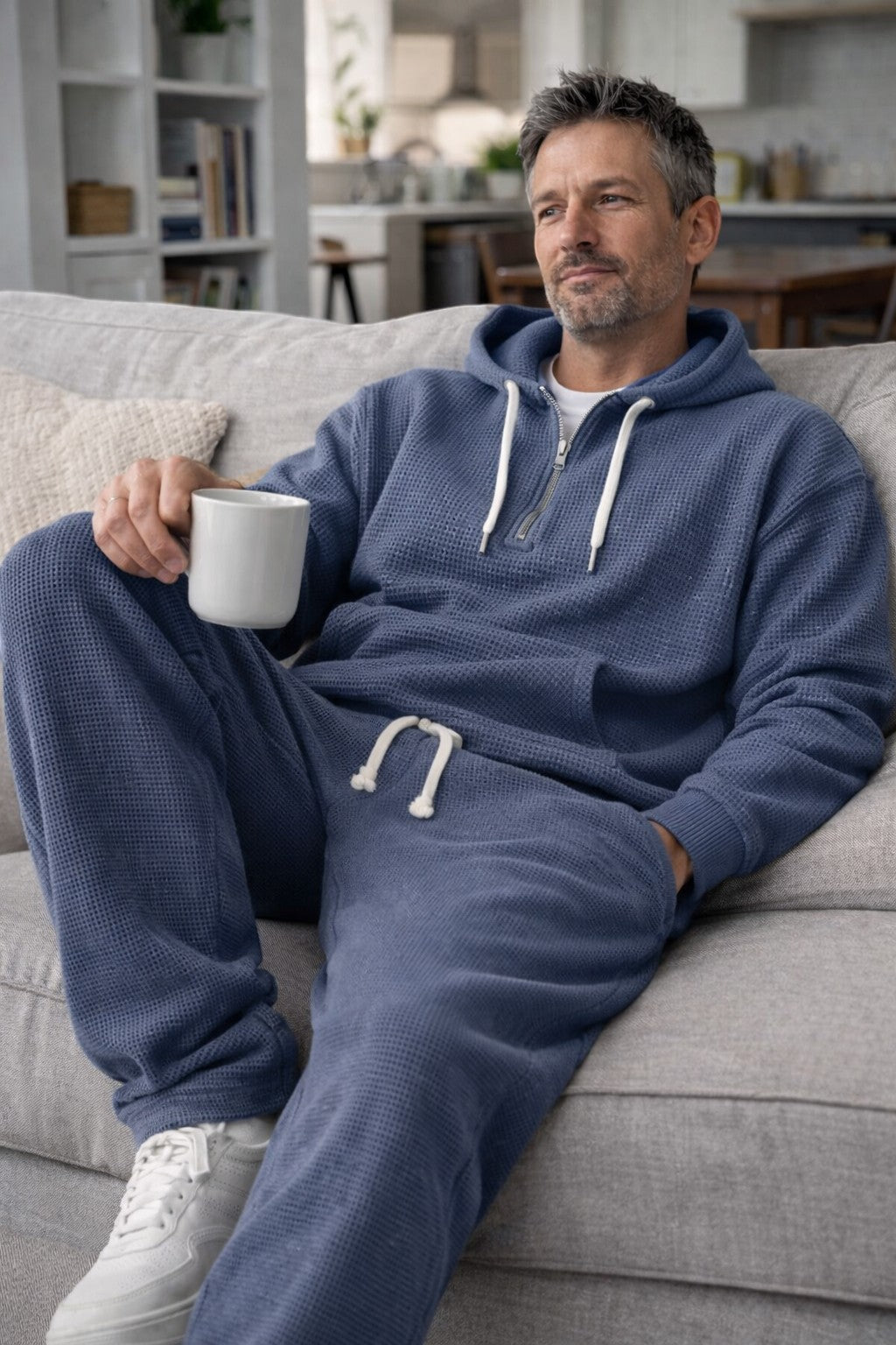 Men's Textured Waffle Pullover Hoodie Travel Sweatsuit