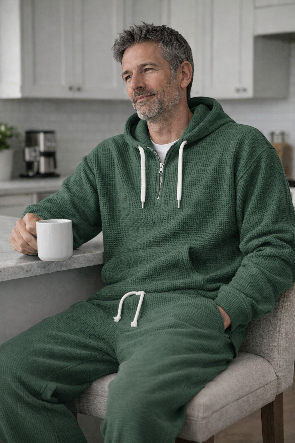 Men's Textured Waffle Pullover Hoodie Travel Sweatsuit