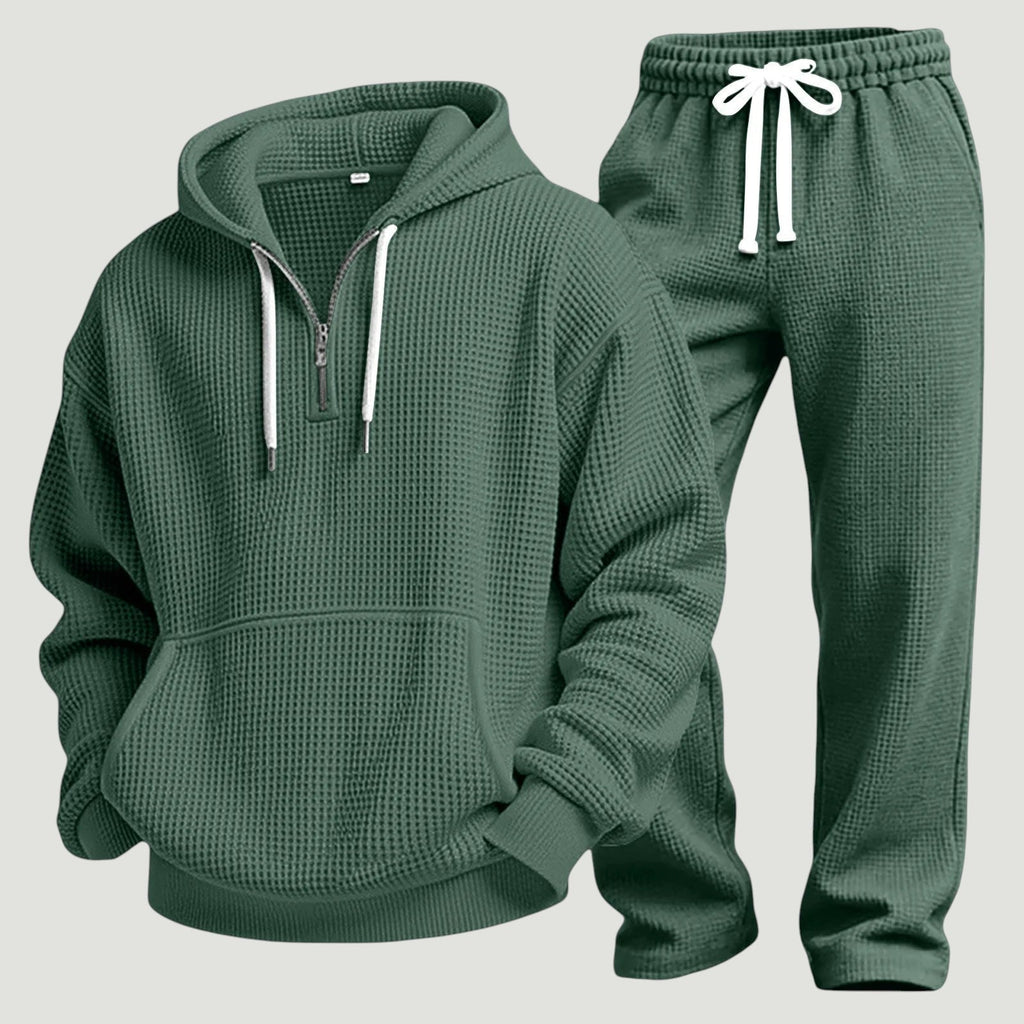 Men's Textured Waffle Pullover Hoodie Travel Sweatsuit