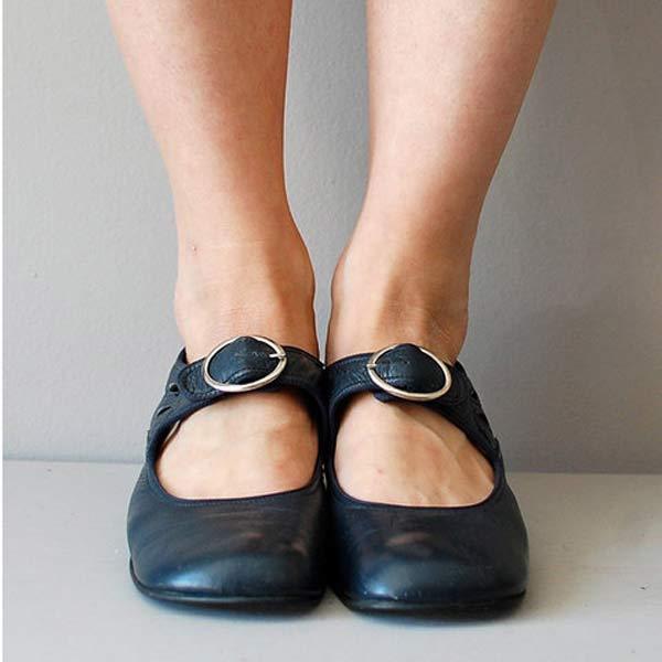 Women's Classic Low Heel Buckled Mary Jane Flats