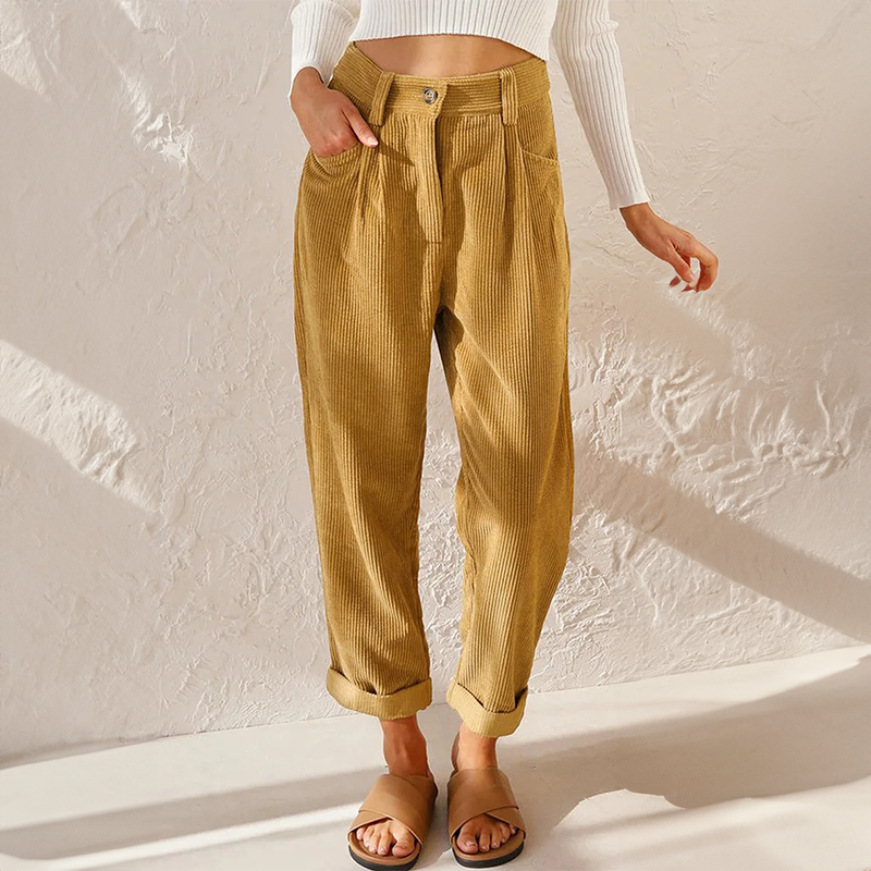 Women's Relaxed Button-Zip Textured Cord Pants