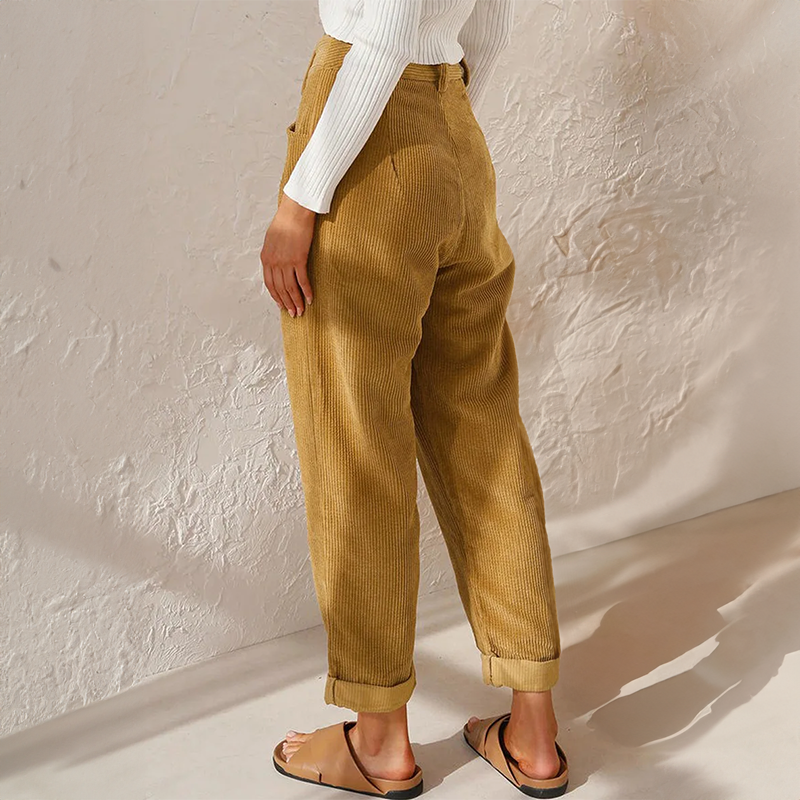 Women's Relaxed Button-Zip Textured Cord Pants