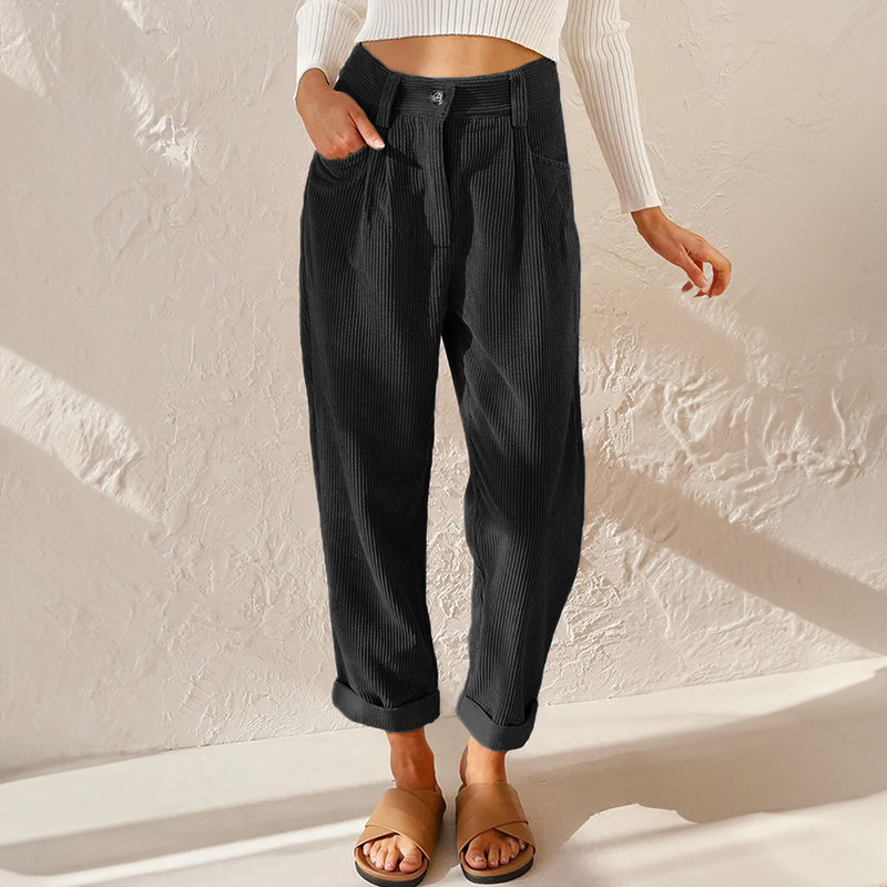 Women's Relaxed Button-Zip Textured Cord Pants