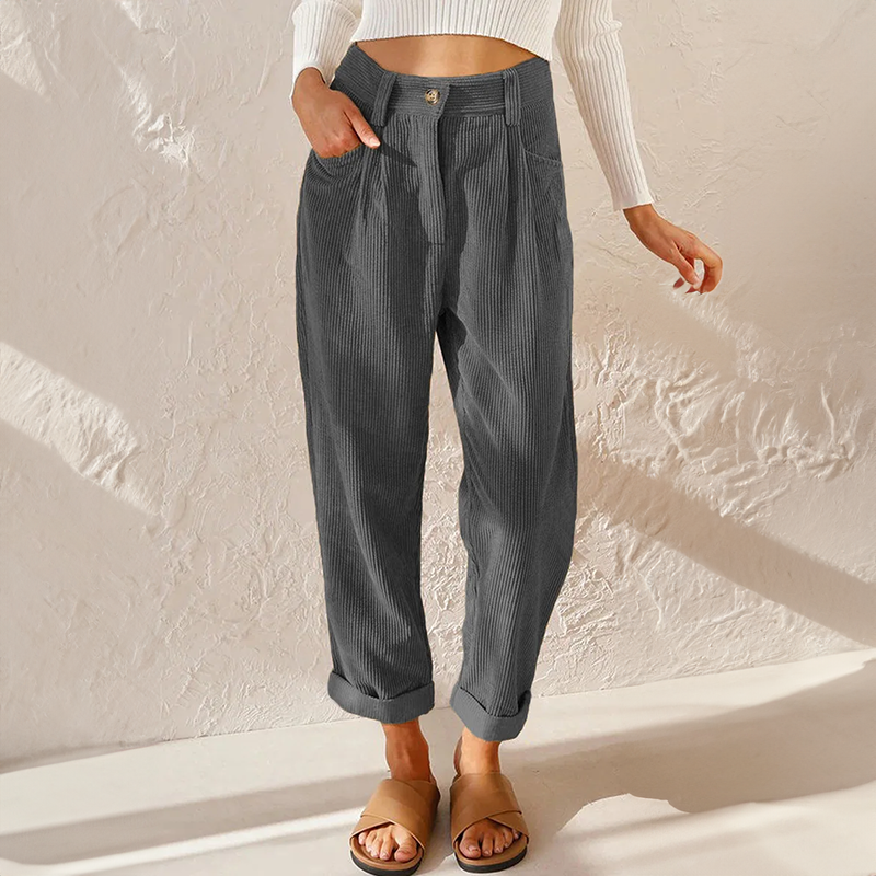 Women's Relaxed Button-Zip Textured Cord Pants