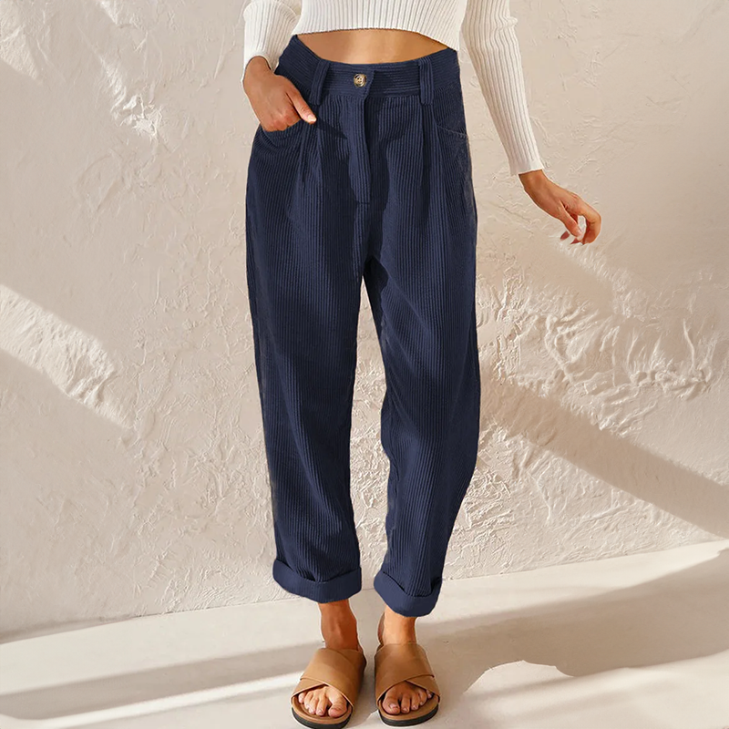 Women's Relaxed Button-Zip Textured Cord Pants