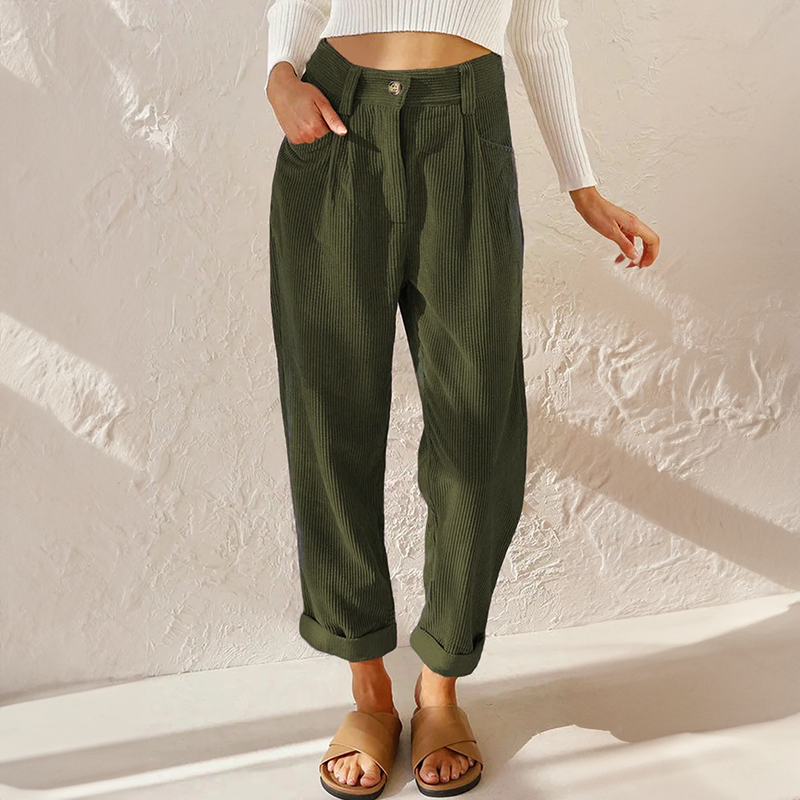 Women's Relaxed Button-Zip Textured Cord Pants