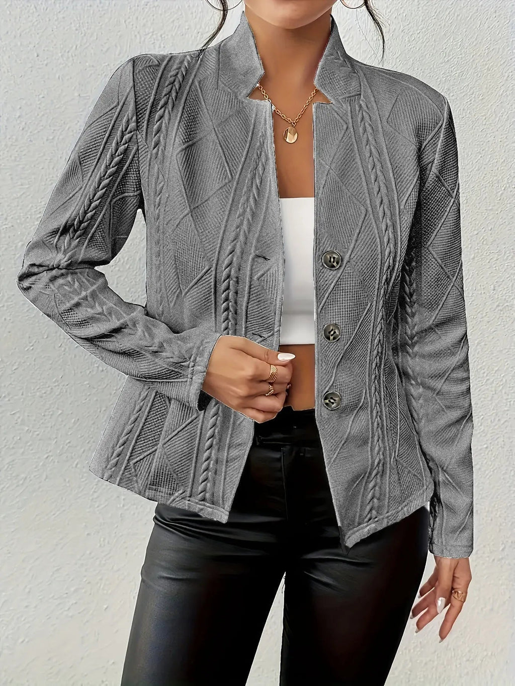 Women's Textured Quilted Blazer with Two-Row Buttons