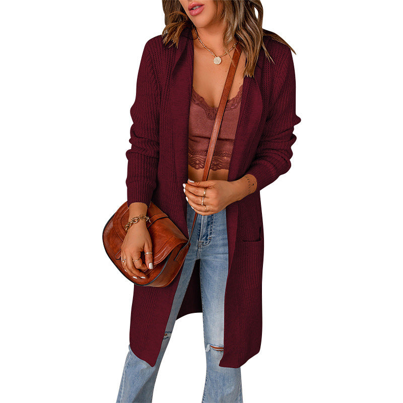 Women's Draped Open Cardigan with Ribbed Sleeve Cuffs