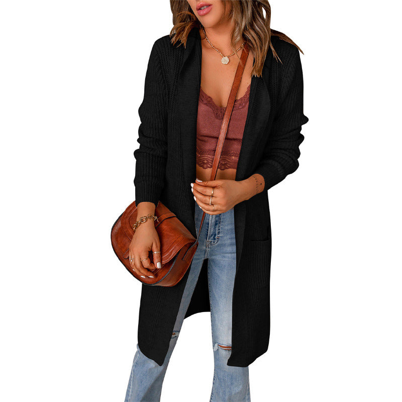 Women's Draped Open Cardigan with Ribbed Sleeve Cuffs