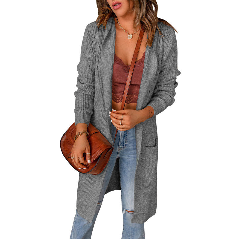 Women's Draped Open Cardigan with Ribbed Sleeve Cuffs