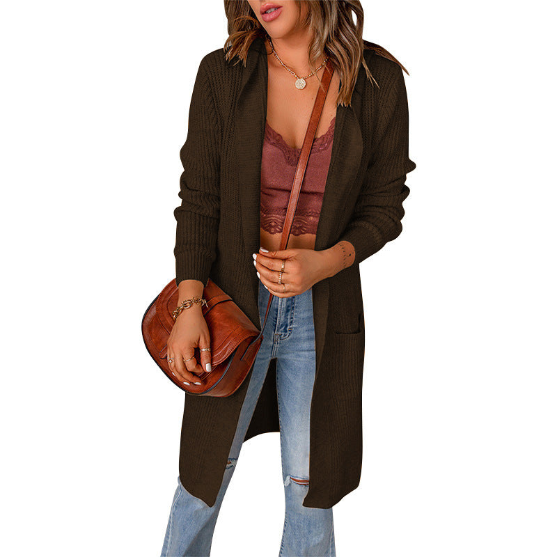 Women's Draped Open Cardigan with Ribbed Sleeve Cuffs