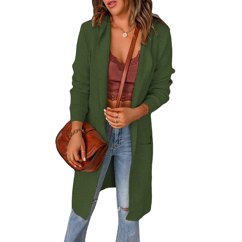 Women's Draped Open Cardigan with Ribbed Sleeve Cuffs