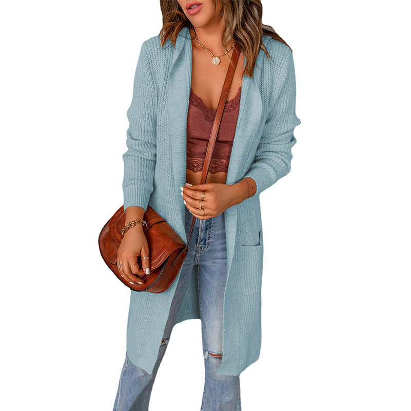 Women's Draped Open Cardigan with Ribbed Sleeve Cuffs