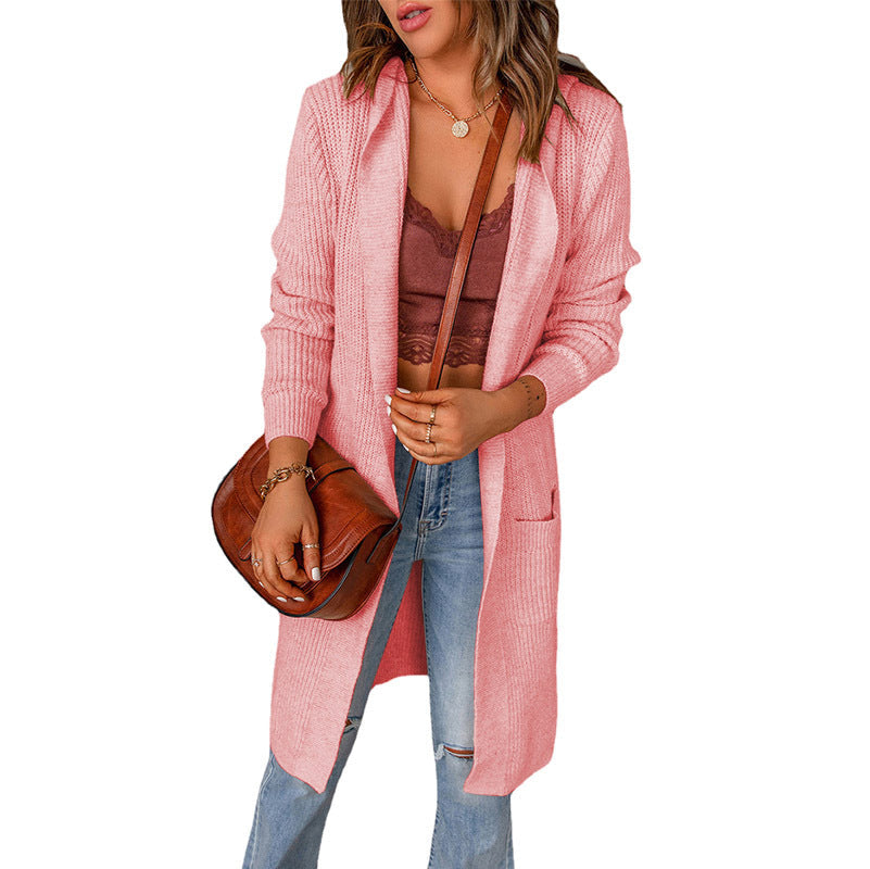 Women's Draped Open Cardigan with Ribbed Sleeve Cuffs