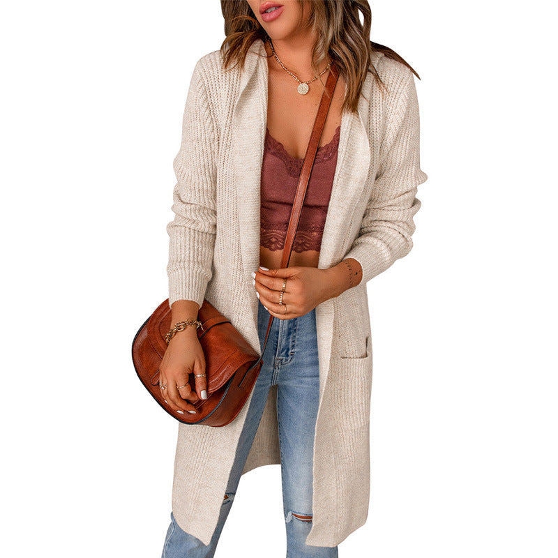 Women's Draped Open Cardigan with Ribbed Sleeve Cuffs
