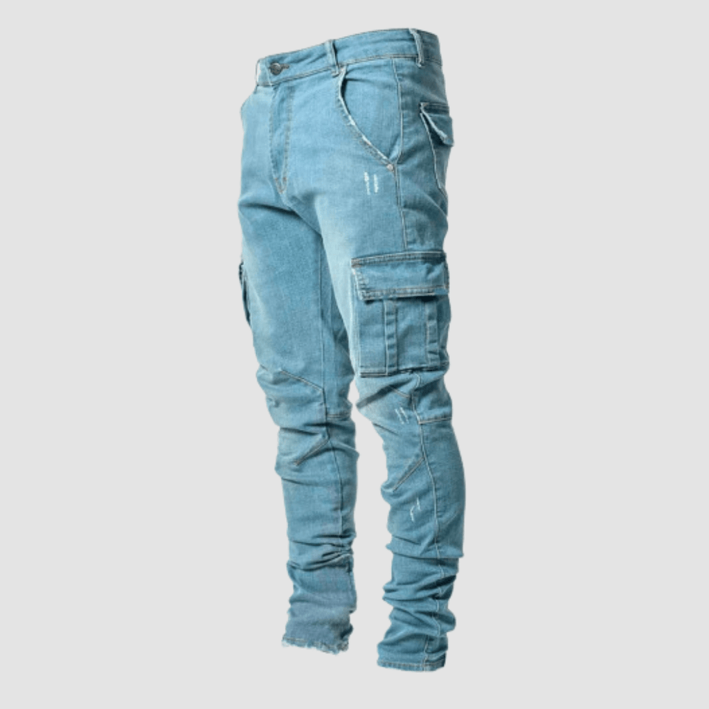 Men's Streetwear Slim Utility Denim Cargo Jeans