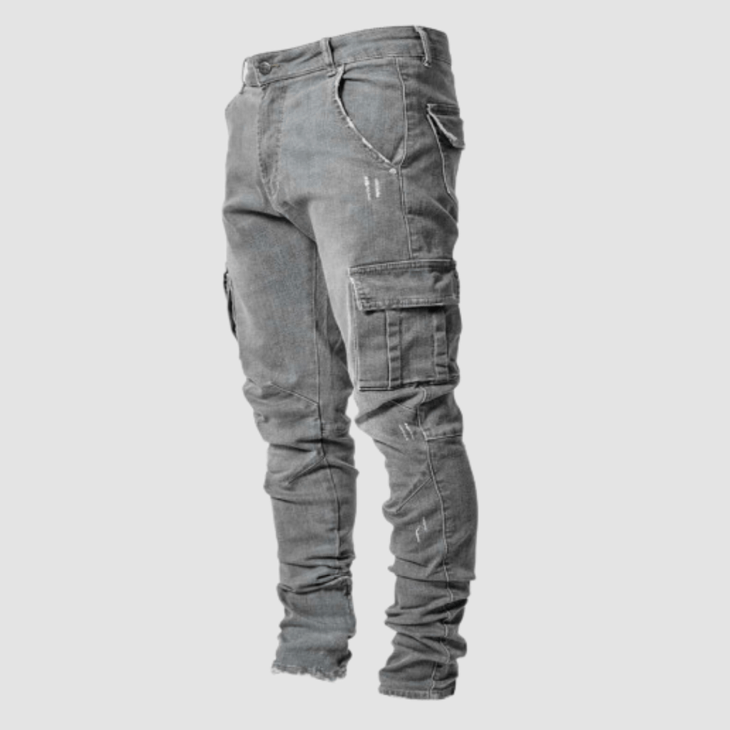 Men's Streetwear Slim Utility Denim Cargo Jeans
