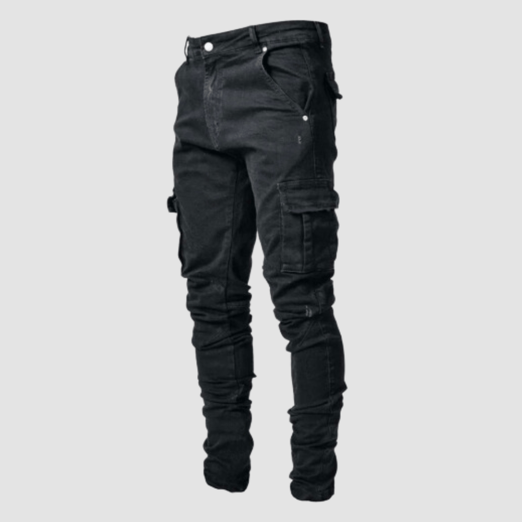 Men's Streetwear Slim Utility Denim Cargo Jeans