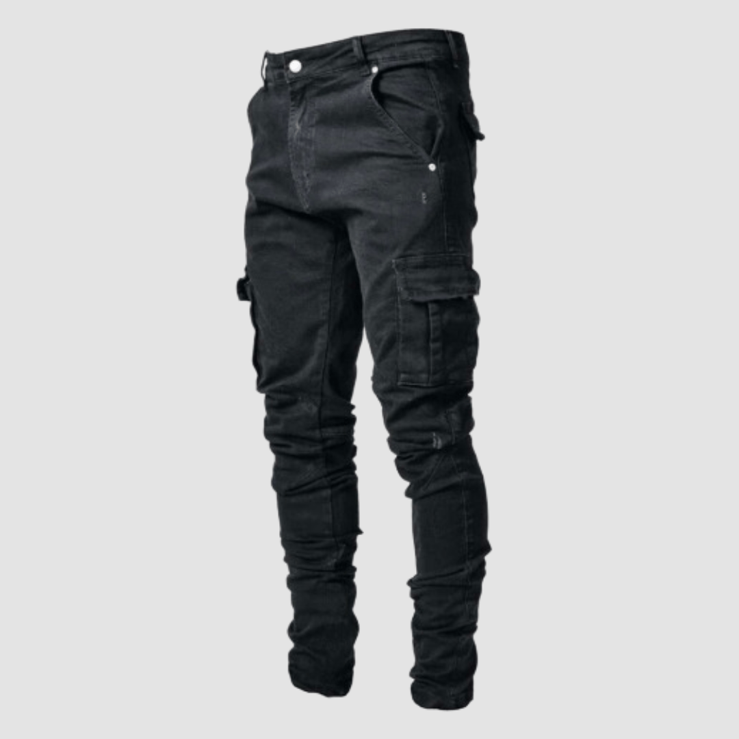 Men's Streetwear Slim Utility Denim Cargo Jeans