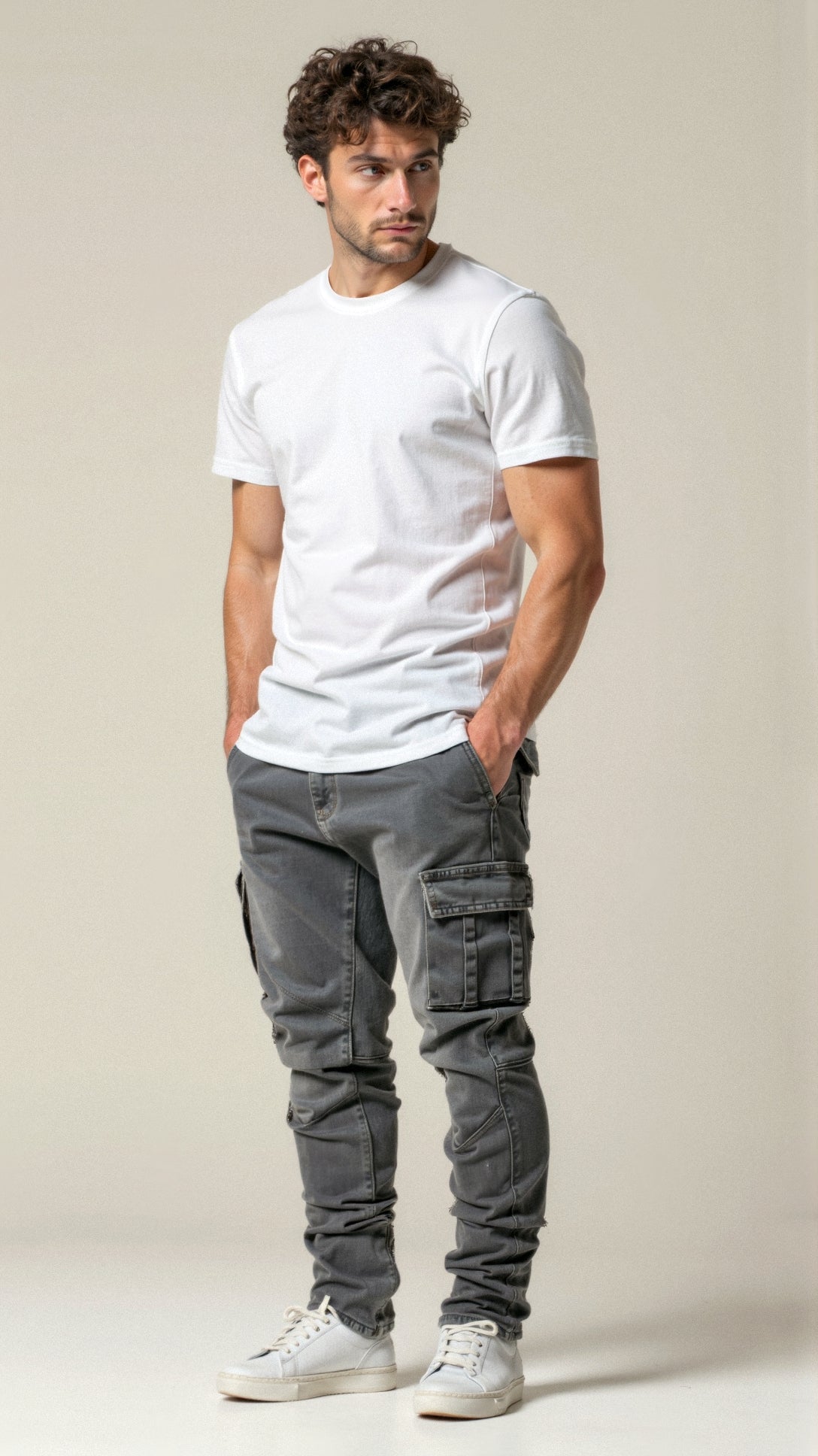 Men's Streetwear Slim Utility Denim Cargo Jeans
