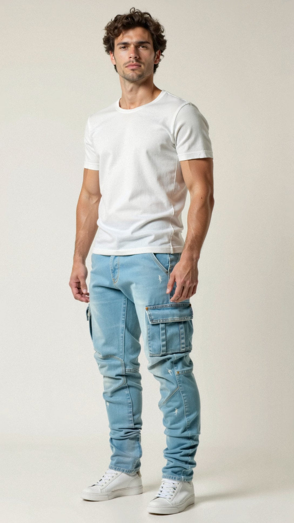 Men's Streetwear Slim Utility Denim Cargo Jeans