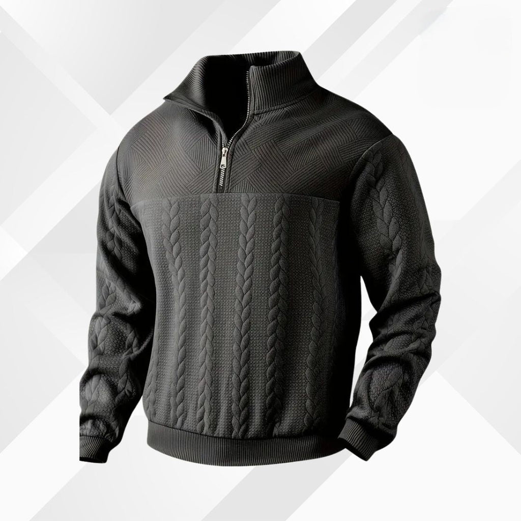 Men's Mixed Knit Panel Zip Neck Cable Sweater
