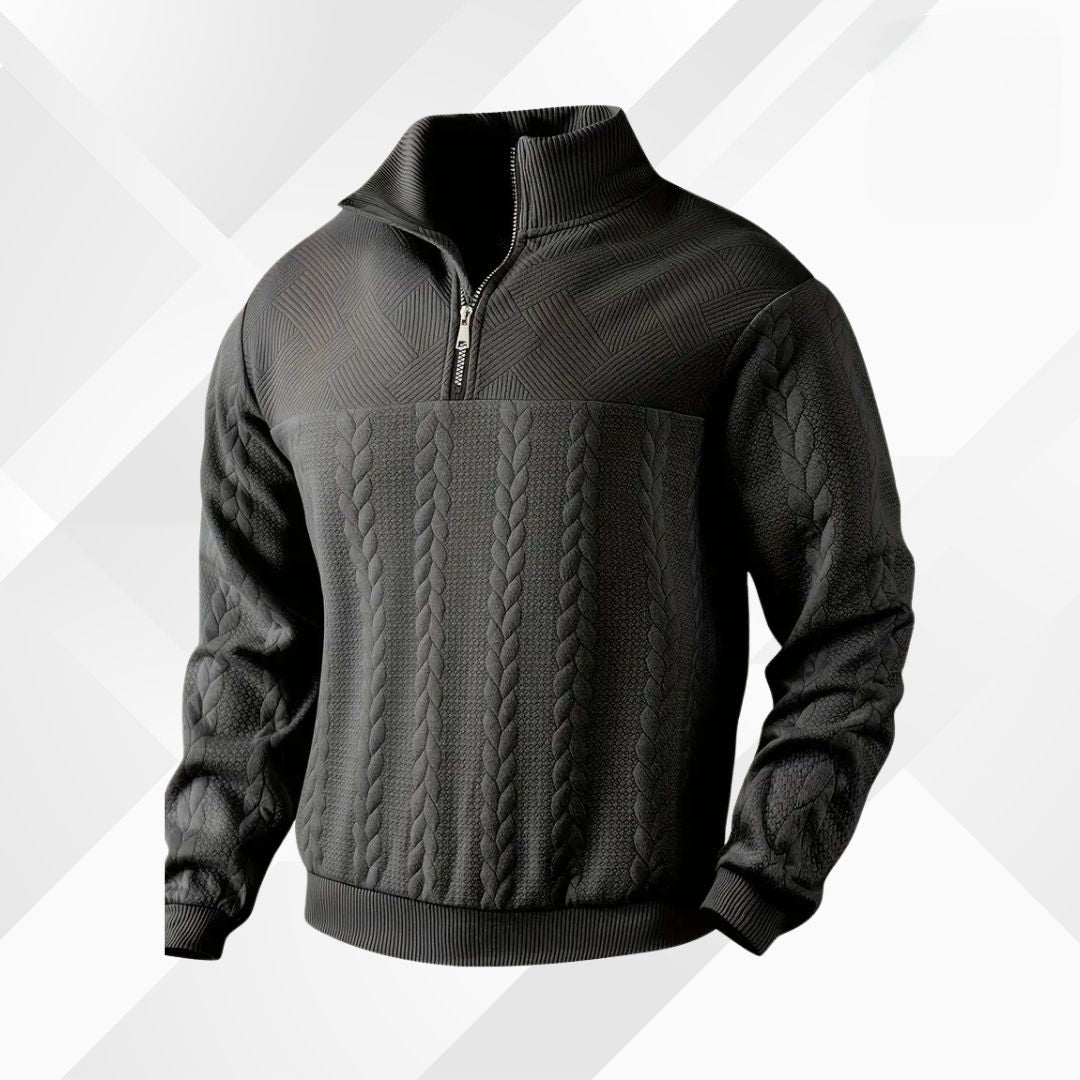 Men's Mixed Knit Panel Zip Neck Cable Sweater