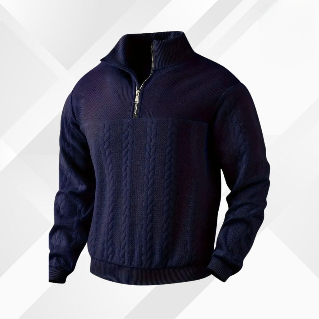 Men's Mixed Knit Panel Zip Neck Cable Sweater