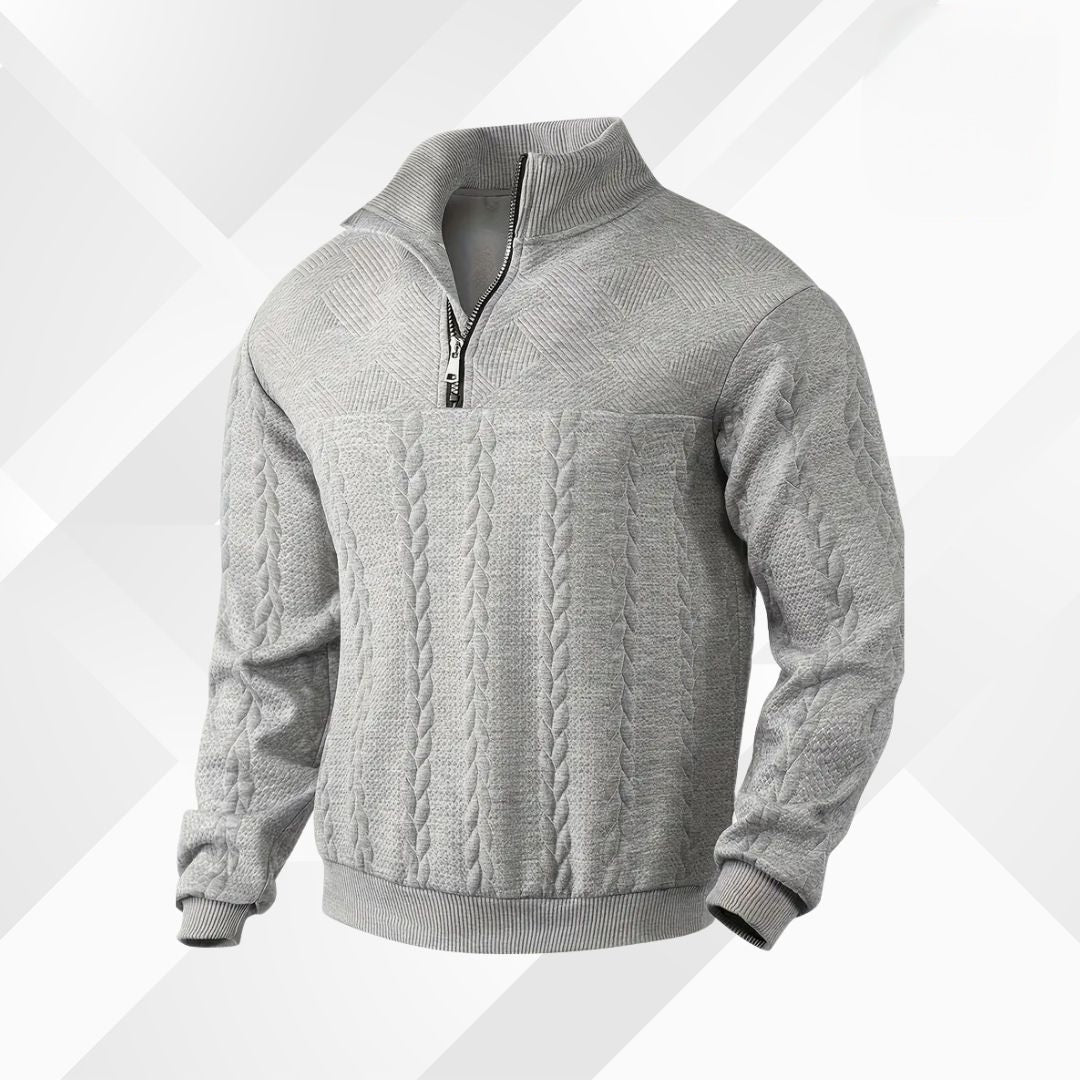 Men's Mixed Knit Panel Zip Neck Cable Sweater
