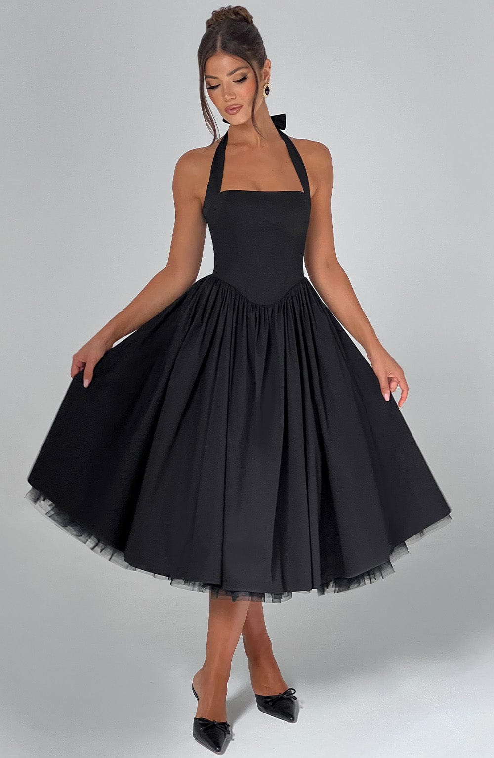 Women's Full Swing Skirt Halter Midi Dress