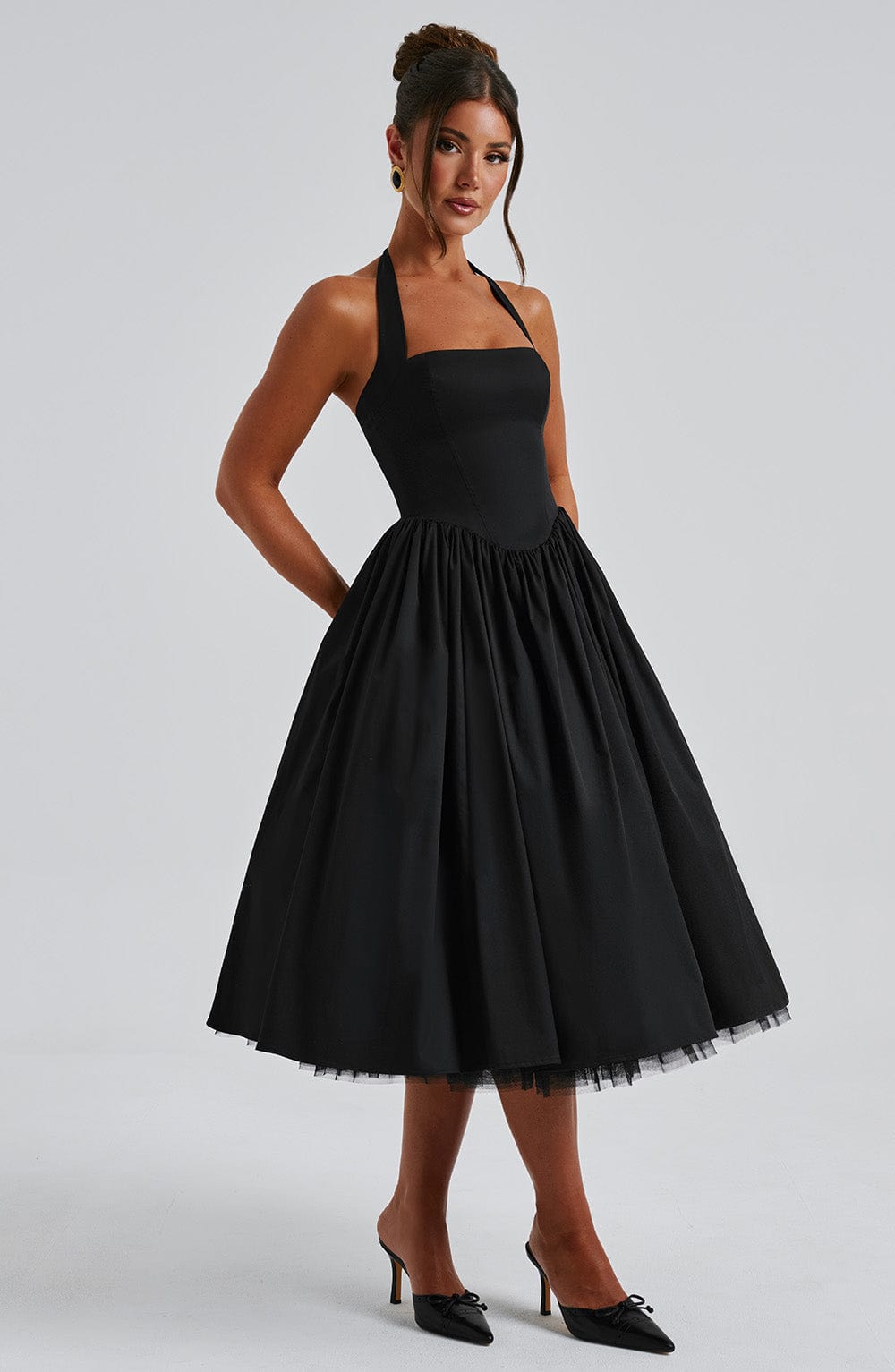 Women's Full Swing Skirt Halter Midi Dress