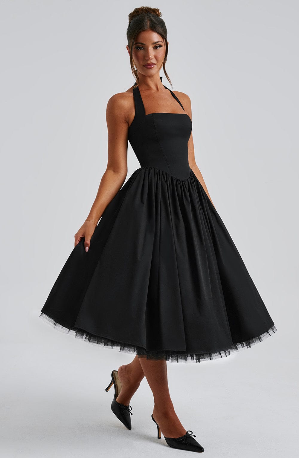 Women's Full Swing Skirt Halter Midi Dress