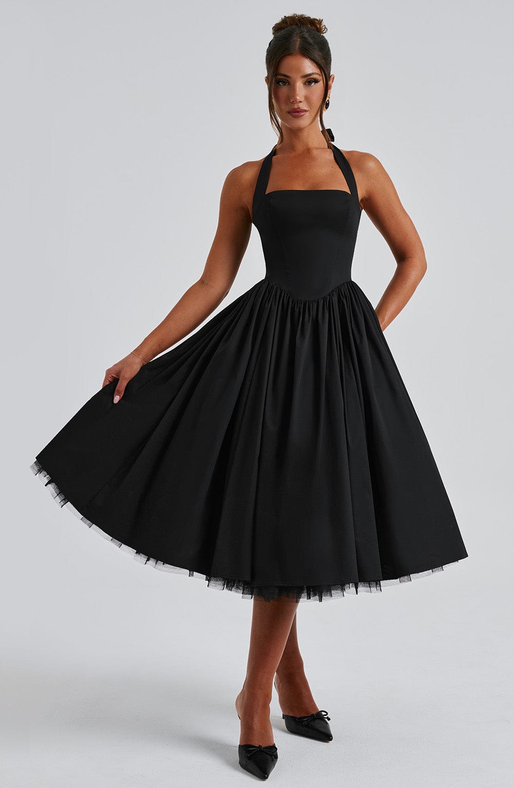 Women's Full Swing Skirt Halter Midi Dress
