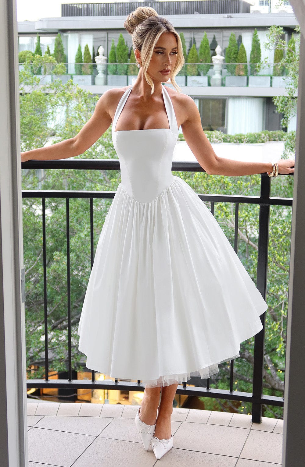 Women's Full Swing Skirt Halter Midi Dress