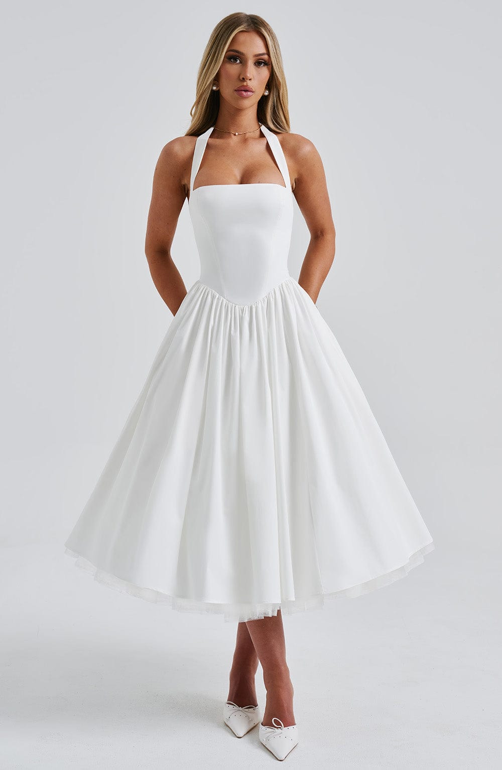 Women's Full Swing Skirt Halter Midi Dress