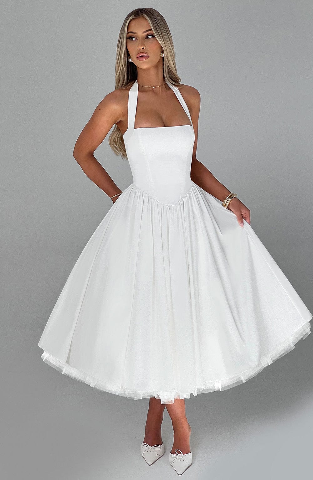 Women's Full Swing Skirt Halter Midi Dress