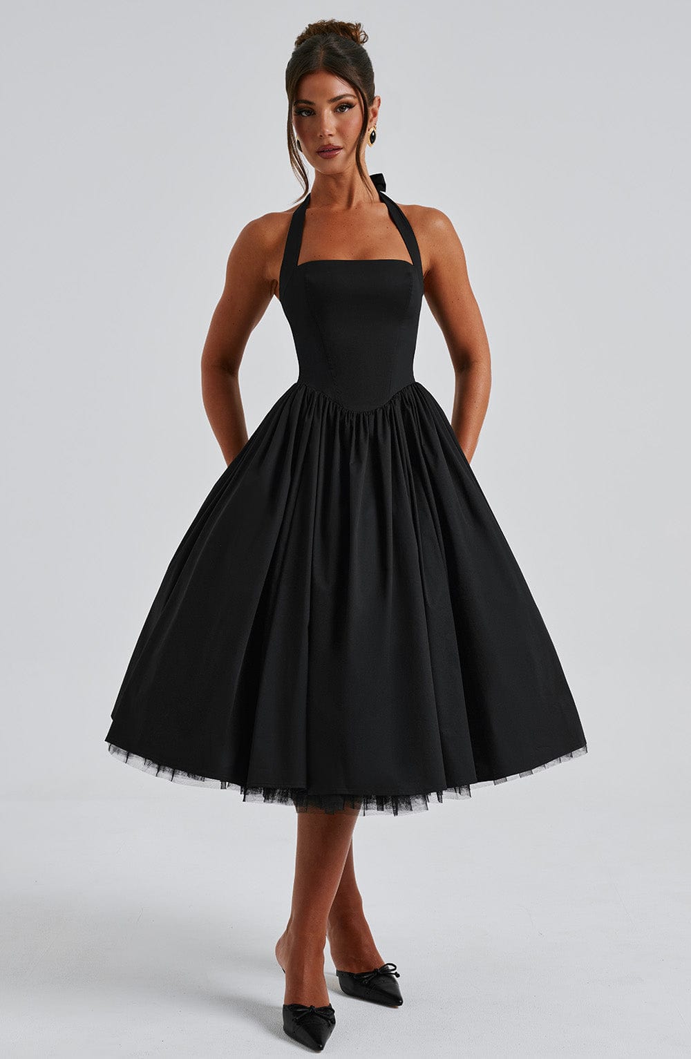 Women's Full Swing Skirt Halter Midi Dress